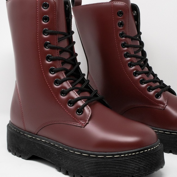 Rumor Has It - Burgundy Combat Boots - Picture 4 of 4